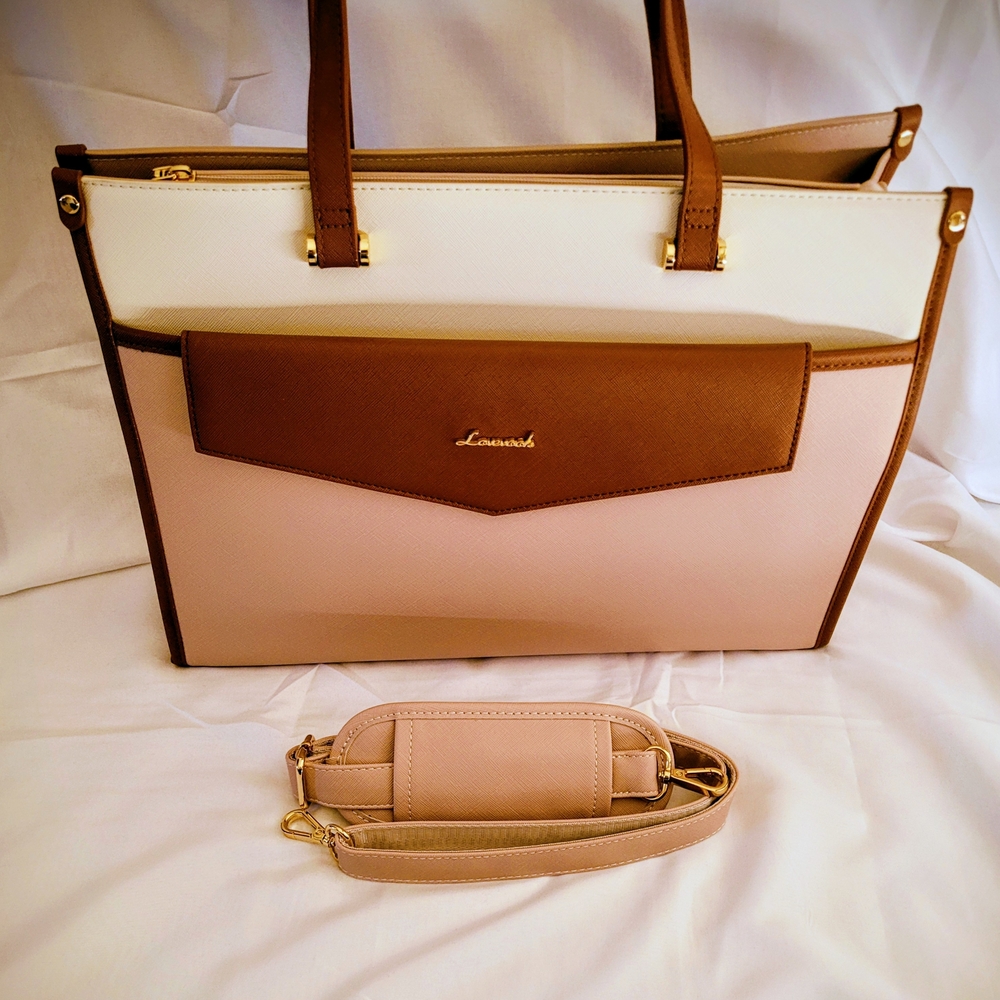 Elegant Laptop Bag Pink, Tan, and Cream
